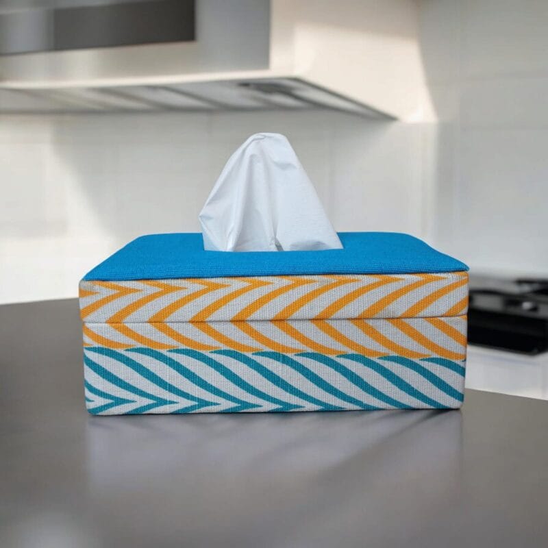 Blue and Yellow Jute Tissue Box