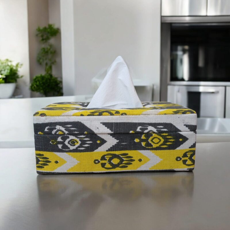 Black & Yellow Jute Tissue Box