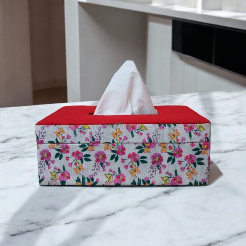 Red Floral Jute Tissue Box