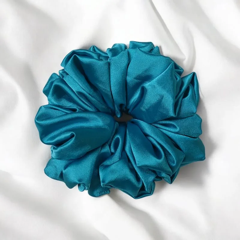 Turquoise Satin Scrunchies